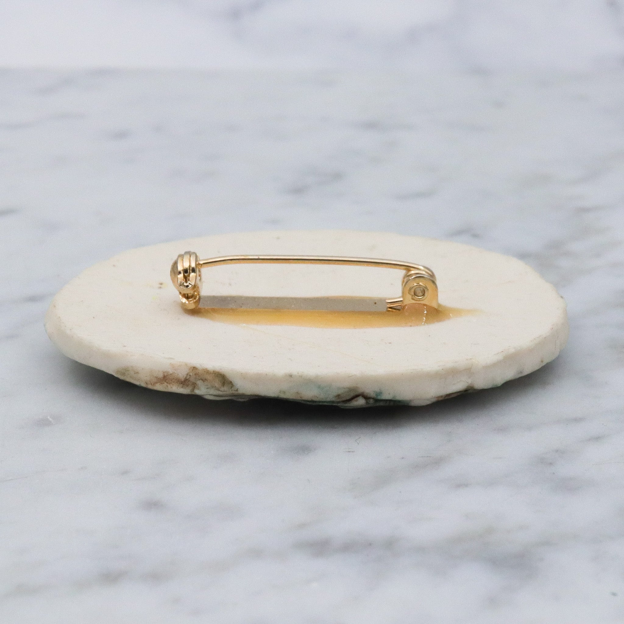 Vintage handmade porcelain white flower plaque brooch